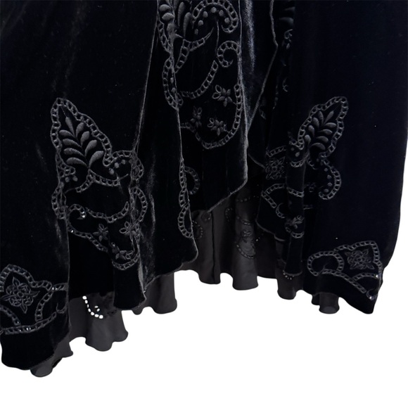 Love Johnny Was Velvet Maxi Dress Silk Embroidered Floral Holiday Party Black XS - Picture 8 of 12